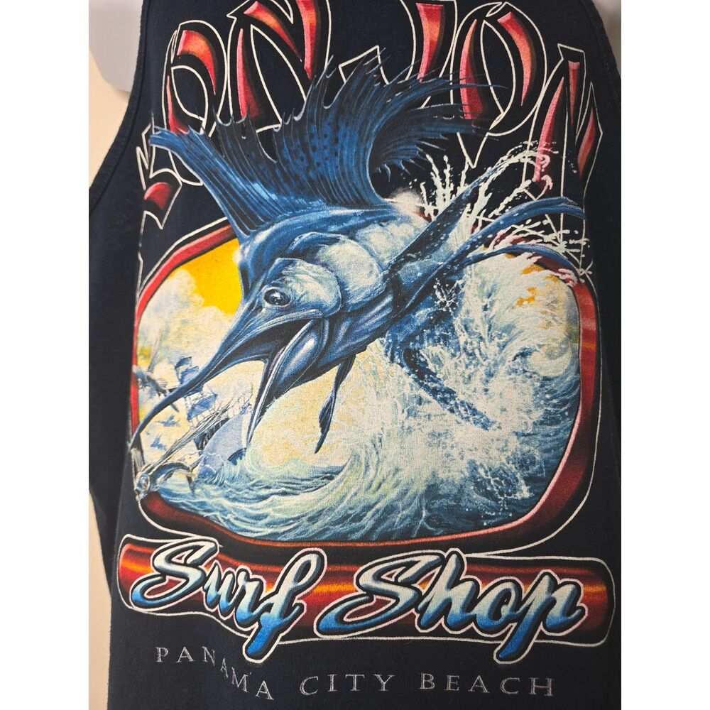 Ron Jon Tank Top Shirt Surf Shop Marlin Graphic Blue L Panama City Beach Florida
